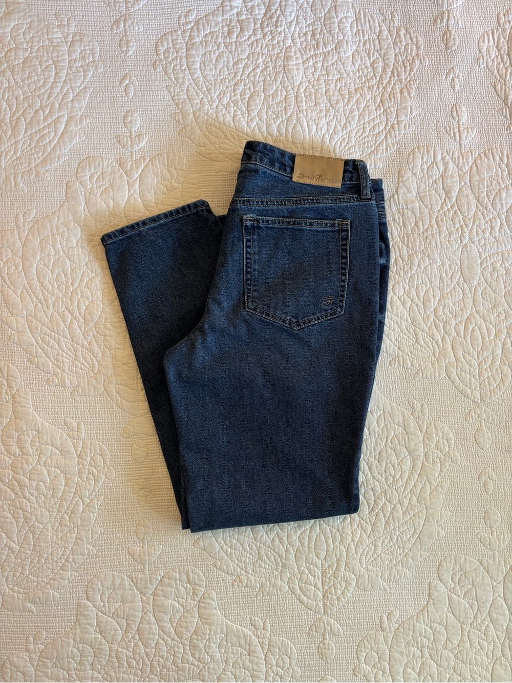 Seven7 Women's Straight Jeans in Dark Blue Denim